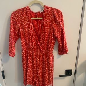 Madewell red romper with floral pattern